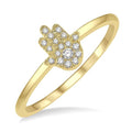 1/10 Ctw Hamsa Round Cut Diamond Fashion Petite Ring in 10K Yellow Gold
