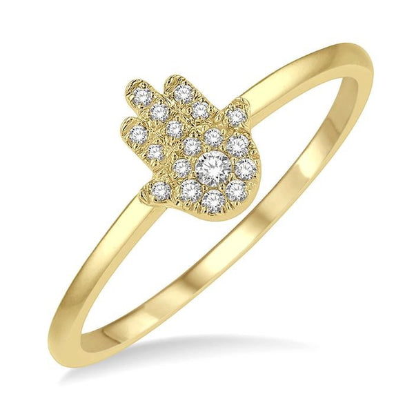 1/10 Ctw Hamsa Round Cut Diamond Fashion Petite Ring in 10K Yellow Gold