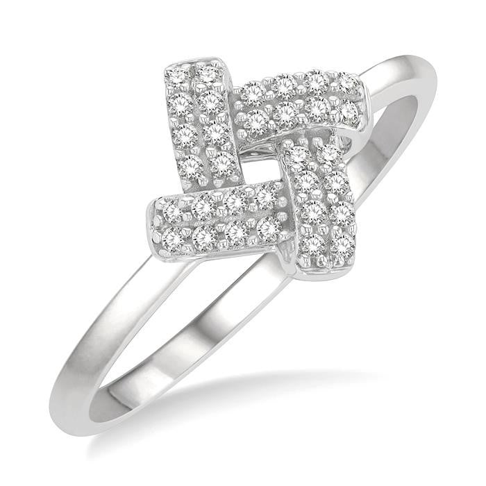 1/10 Ctw Petite Interwoven Round Cut Diamond Fashion Ring in 10K White Gold