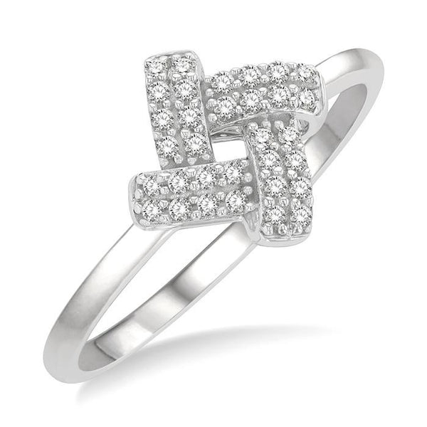 1/10 Ctw Petite Interwoven Round Cut Diamond Fashion Ring in 10K White Gold