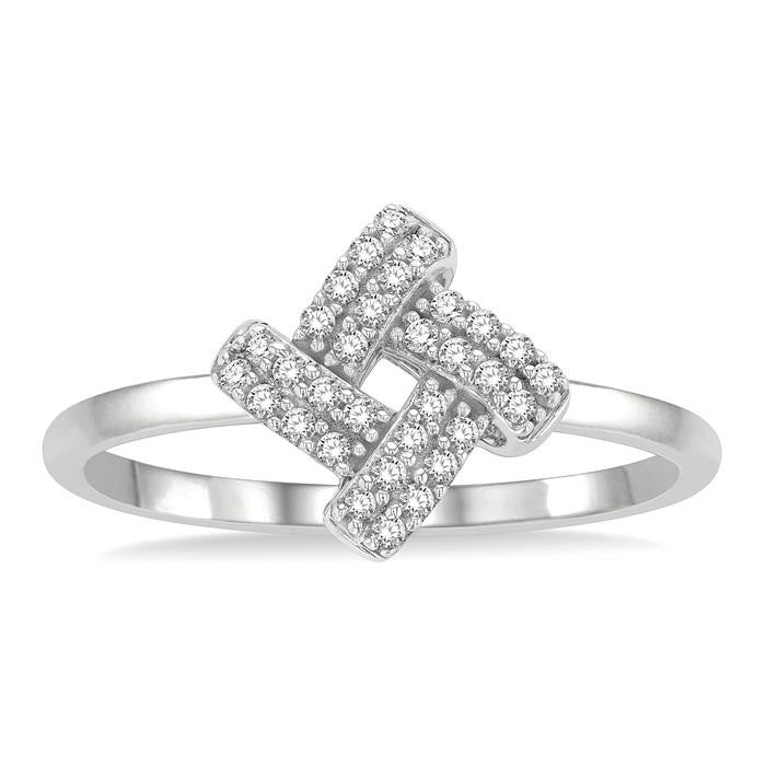 1/10 Ctw Petite Interwoven Round Cut Diamond Fashion Ring in 10K White Gold