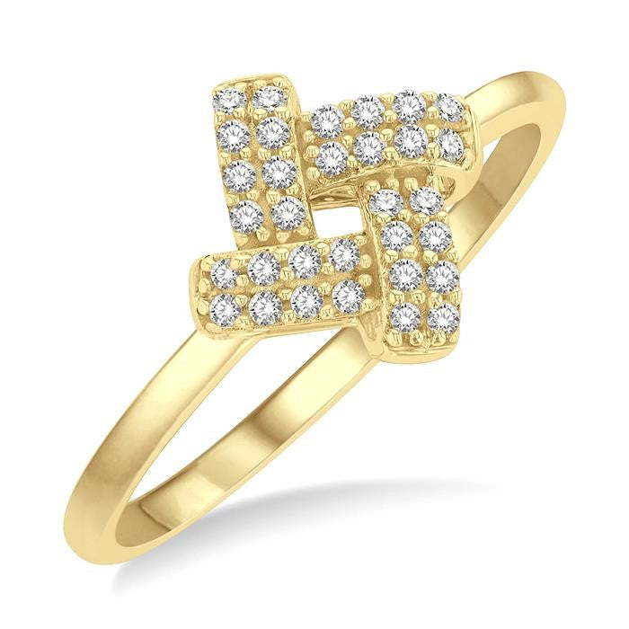 1/10 Ctw Petite Interwoven Round Cut Diamond Fashion Ring in 10K Yellow Gold