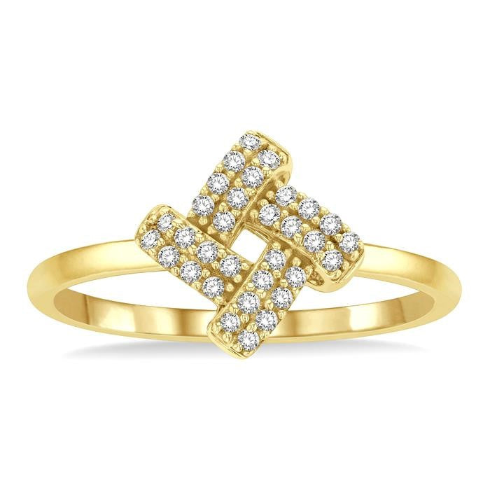 1/10 Ctw Petite Interwoven Round Cut Diamond Fashion Ring in 10K Yellow Gold