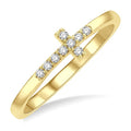 1/10 Ctw Petite Reclining Cross Round Cut Diamond Stackable Fashion Ring in 10K Yellow Gold