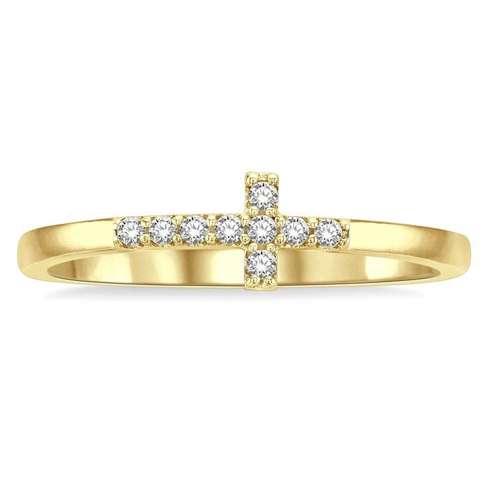 1/10 Ctw Petite Reclining Cross Round Cut Diamond Stackable Fashion Ring in 10K Yellow Gold