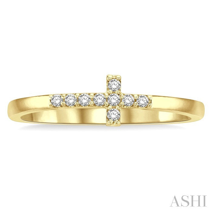 1/10 Ctw Petite Reclining Cross Round Cut Diamond Stackable Fashion Ring in 10K Yellow Gold