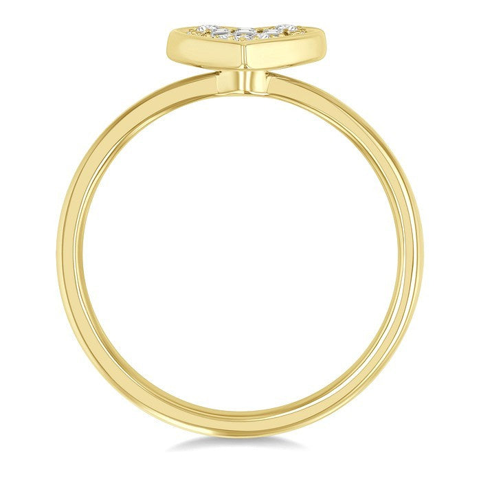 1/6 Ctw Petite Bezel Set Heart Shape Fusion Baguette and Round Cut Diamond Fashion Ring in 10K Yellow Gold