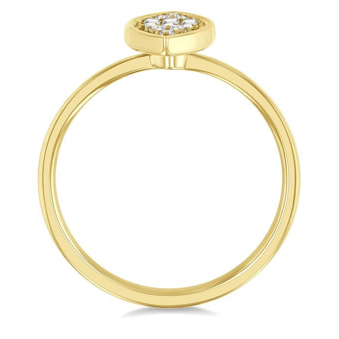 1/6 Ctw Petite Bezel Set Marquise Shape Fusion Baguette and Round Cut Diamond Fashion Ring in 10K Yellow Gold