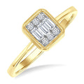 1/6 Ctw Petite Bezel Set Emerald Shape Fusion Baguette and Round Cut Diamond Fashion Ring in 10K Yellow Gold