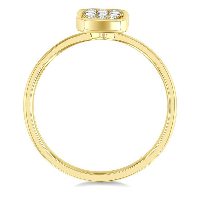 1/6 Ctw Petite Bezel Set Emerald Shape Fusion Baguette and Round Cut Diamond Fashion Ring in 10K Yellow Gold
