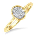 1/6 Ctw Petite Bezel Set Oval Shape Fusion Baguette and Round Cut Diamond Fashion Ring in 10K Yellow Gold