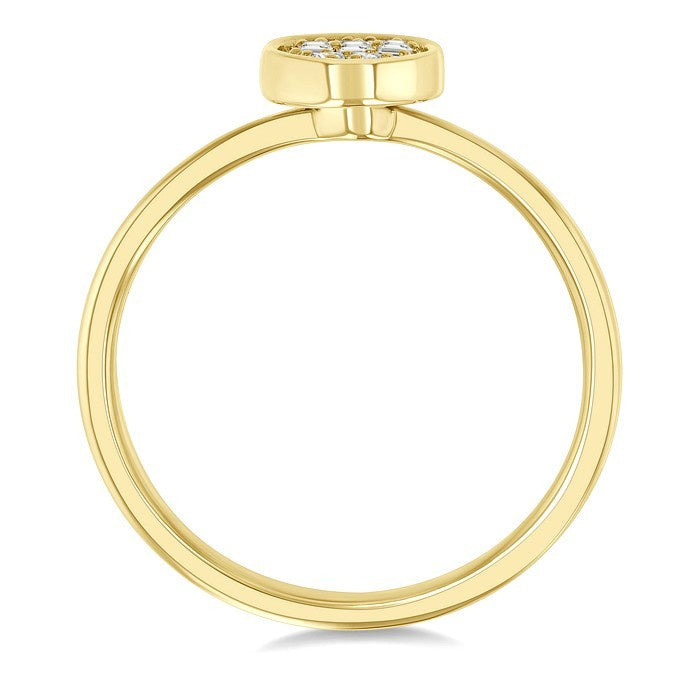 1/6 Ctw Petite Bezel Set Oval Shape Fusion Baguette and Round Cut Diamond Fashion Ring in 10K Yellow Gold
