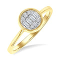1/6 Ctw Petite Bezel Set Round Shape Fusion Baguette and Round Cut Diamond Fashion Ring in 10K Yellow Gold
