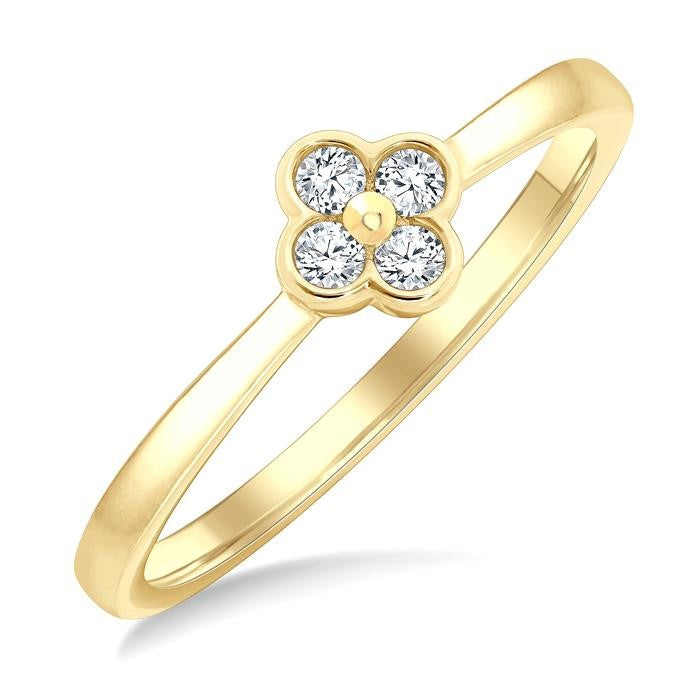 1/8 Ctw Clover Bezel Set Round Cut Diamond Petite Fashion Ring in 10K Yellow Gold
