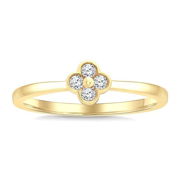 1/8 Ctw Clover Bezel Set Round Cut Diamond Petite Fashion Ring in 10K Yellow Gold
