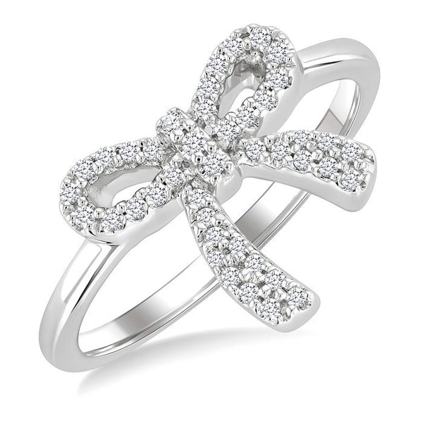 1/5 Ctw Round Cut Diamond Bow Petite Fashion Ring in 10K White Gold