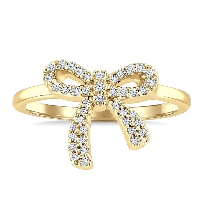 1/5 Ctw Round Cut Diamond Bow Petite Fashion Ring in 10K Yellow Gold