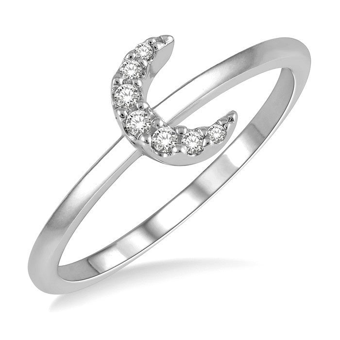 1/20 Ctw Crescent Round Cut Diamond Petite Fashion Ring in 10K White Gold