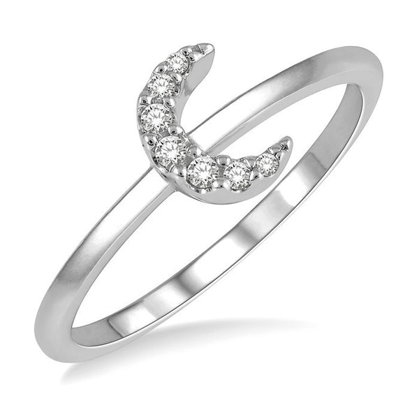 1/20 Ctw Crescent Round Cut Diamond Petite Fashion Ring in 10K White Gold
