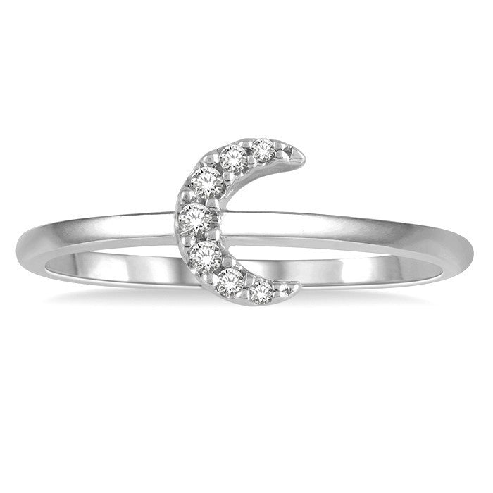 1/20 Ctw Crescent Round Cut Diamond Petite Fashion Ring in 10K White Gold