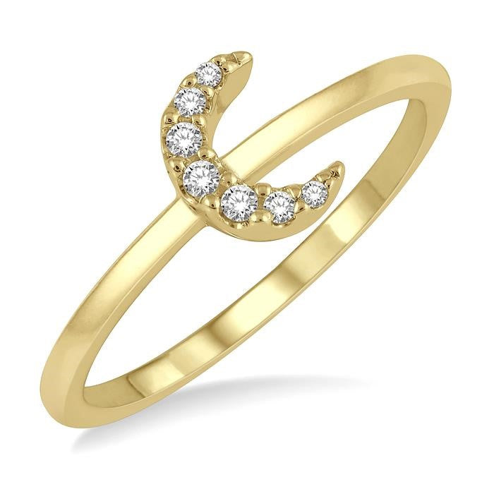 1/20 Ctw Crescent Round Cut Diamond Petite Fashion Ring in 10K Yellow Gold