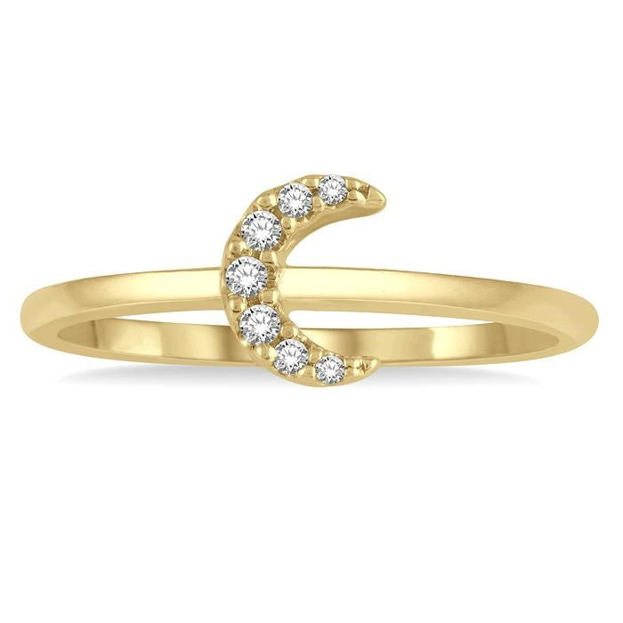 1/20 Ctw Crescent Round Cut Diamond Petite Fashion Ring in 10K Yellow Gold
