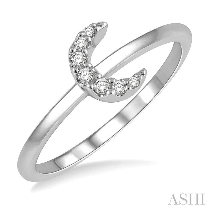 1/20 Ctw Crescent Round Cut Diamond Petite Fashion Ring in 10K White Gold