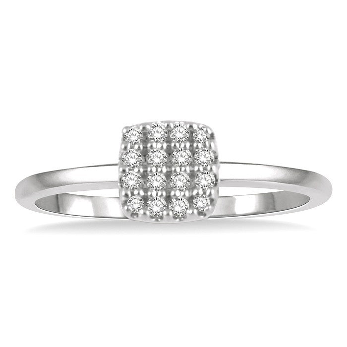 1/8 Ctw Cushion Shape Round Cut Diamond Petite Fashion Ring in 10K White Gold