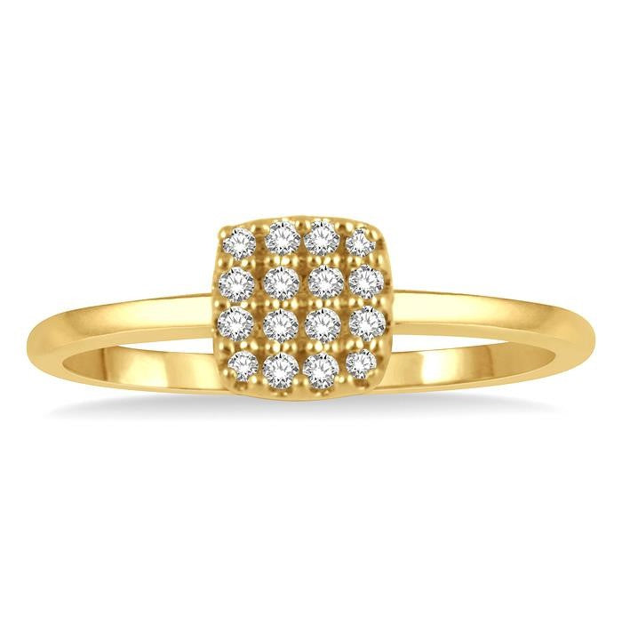 1/8 Ctw Cushion Shape Round Cut Diamond Petite Fashion Ring in 10K Yellow Gold