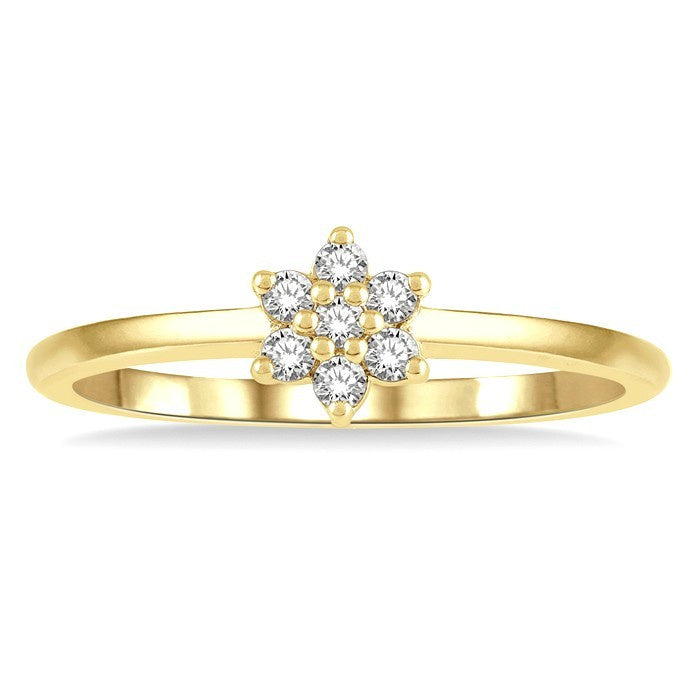 1/8 Ctw Floral Round Cut Diamond Petite Fashion Ring in 14K Yellow Gold