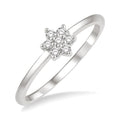 1/8 Ctw Floral Motif Round Cut Diamond Petite Fashion Ring in 10K White Gold