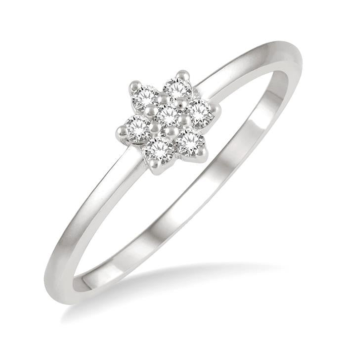 1/8 Ctw Floral Motif Round Cut Diamond Petite Fashion Ring in 10K White Gold