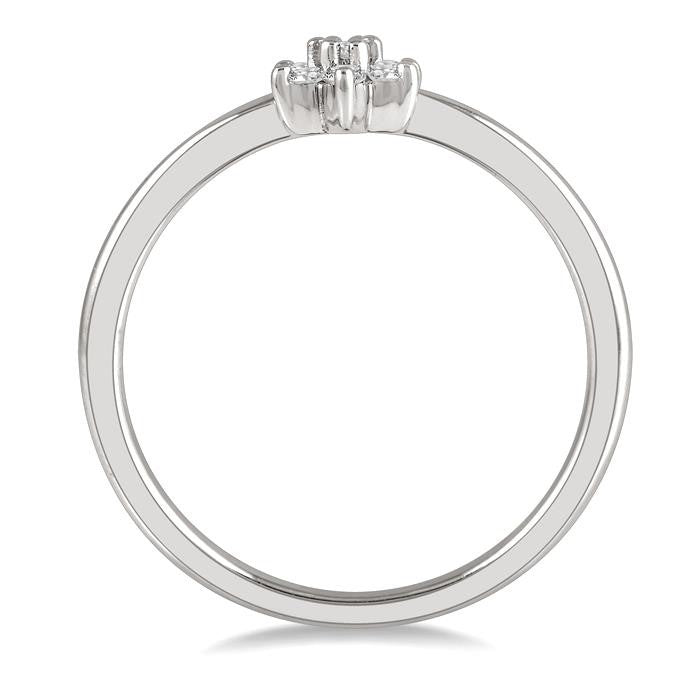1/8 Ctw Floral Motif Round Cut Diamond Petite Fashion Ring in 10K White Gold