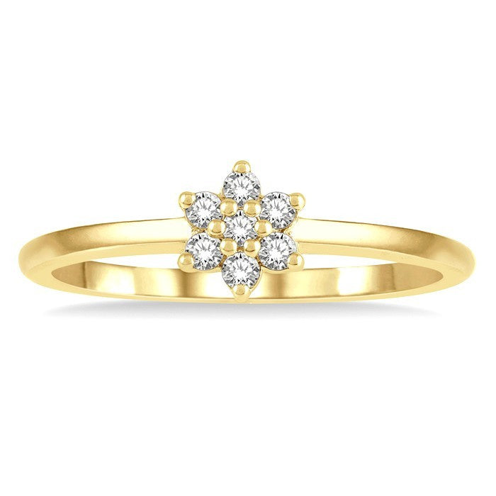 1/8 Ctw Floral Round Cut Diamond Petite Fashion Ring in 10K Yellow Gold