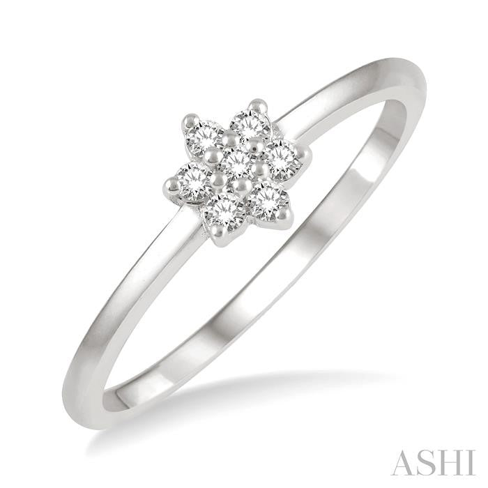 1/8 Ctw Floral Motif Round Cut Diamond Petite Fashion Ring in 10K White Gold
