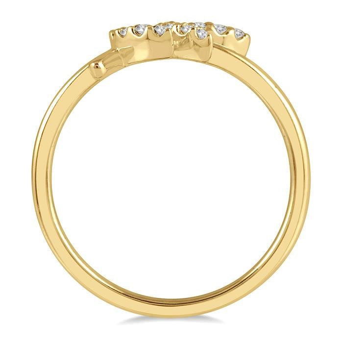 1/10 Ctw Leaf Motif Round Cut Diamond Petite Fashion Ring in 10K Yellow Gold