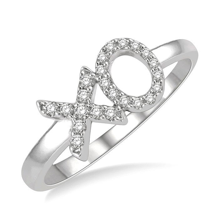 1/6 Ctw 'XO' Hugs and Kisses Round Cut Diamond Petite Fashion Ring in 10K White Gold