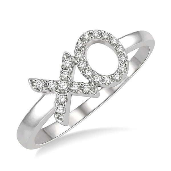 1/6 Ctw 'XO' Hugs and Kisses Round Cut Diamond Petite Fashion Ring in 10K White Gold