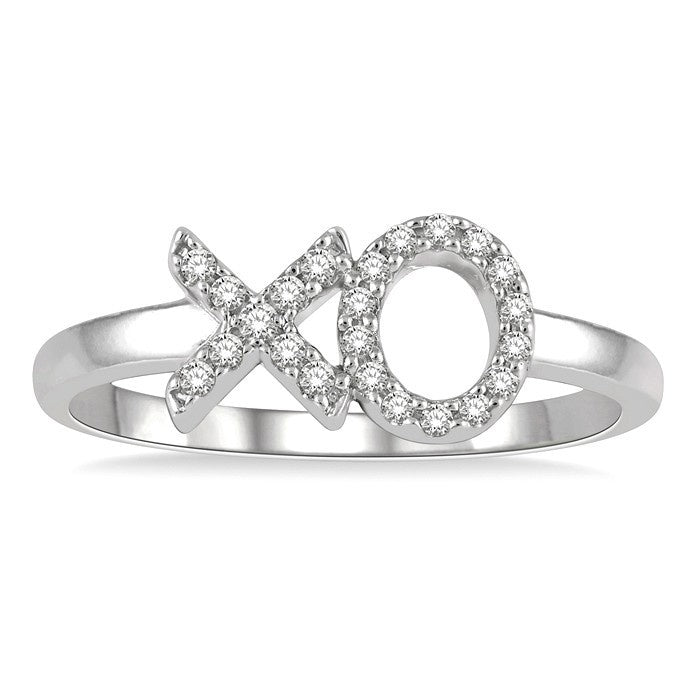 1/6 Ctw 'XO' Hugs and Kisses Round Cut Diamond Petite Fashion Ring in 10K White Gold