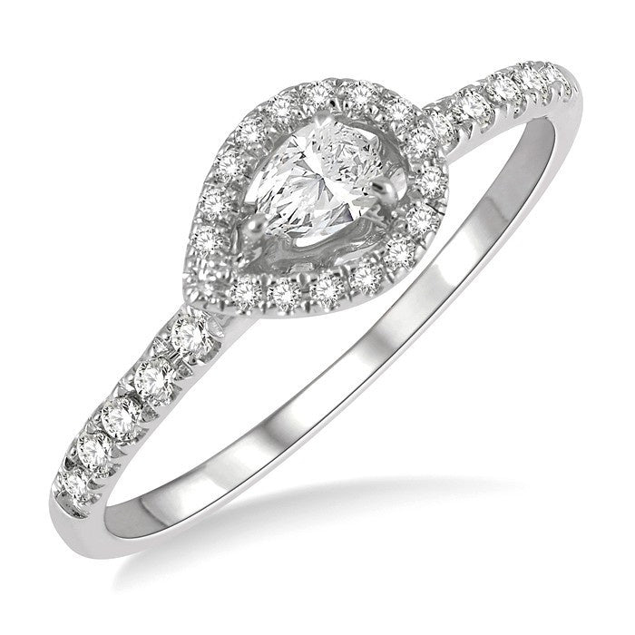 1/4 Ctw Round and Pear Cut Diamond Petite Fashion Ring in 14K White Gold