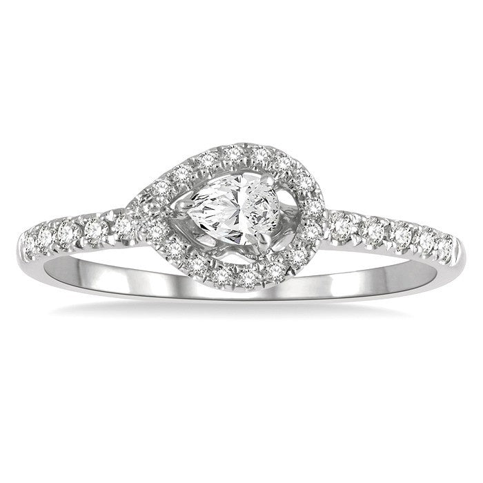 1/4 Ctw Round and Pear Cut Diamond Petite Fashion Ring in 14K White Gold