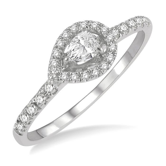 1/4 Ctw Round and Pear Cut Diamond Petite Fashion Ring in 14K White Gold