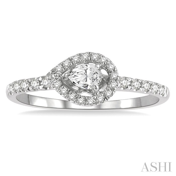 1/4 Ctw Round and Pear Cut Diamond Petite Fashion Ring in 10K White Gold