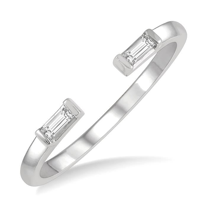 1/10 Ctw Open Center Petite Baguette Diamond Stackable Ring in 10K White Gold