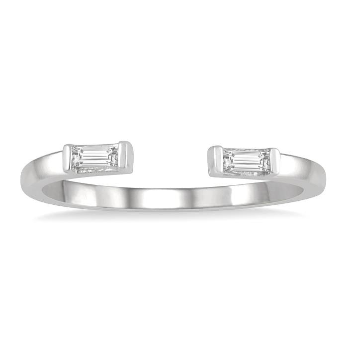1/10 Ctw Open Center Petite Baguette Diamond Stackable Ring in 10K White Gold