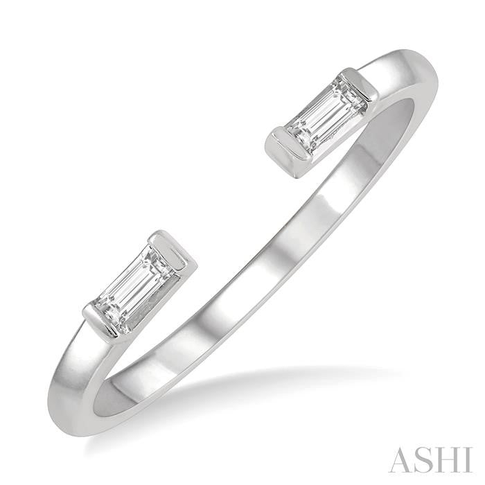 1/10 Ctw Open Center Petite Baguette Diamond Stackable Ring in 10K White Gold