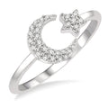 1/6 Ctw Crescent Moon and Star Round Cut Petite Diamond Fashion Ring in 10K White Gold