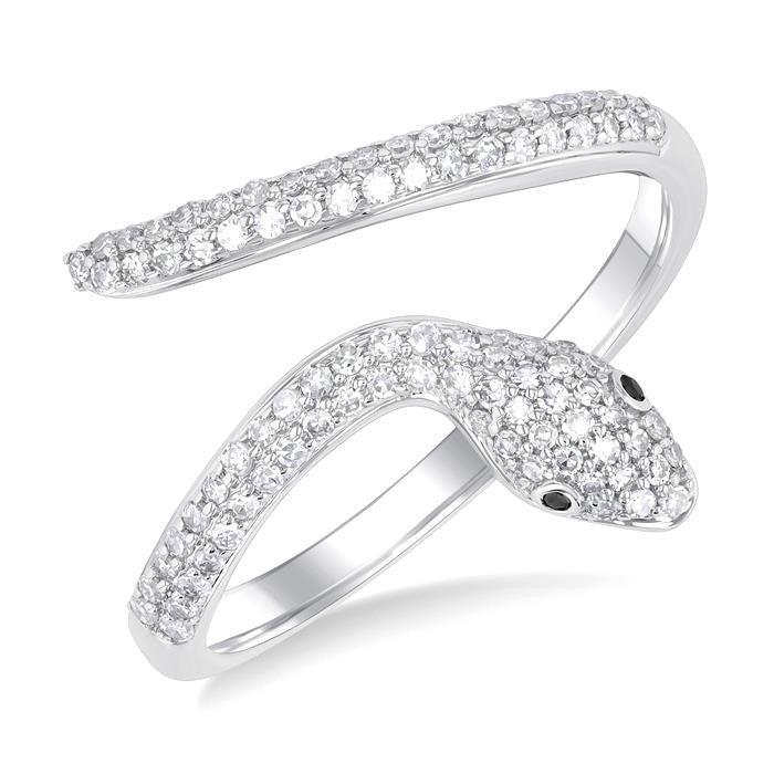 1/3 Ctw Petite Serpent Round Cut Diamond Open Center Fashion Ring in 10K White Gold