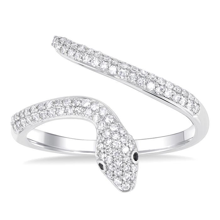 1/3 Ctw Petite Serpent Round Cut Diamond Open Center Fashion Ring in 10K White Gold