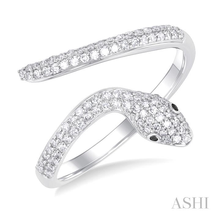 1/3 Ctw Petite Serpent Round Cut Diamond Open Center Fashion Ring in 10K White Gold